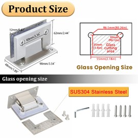 Alise Glass Shower Door Hinge,Hinges for Glass Doors,Heavy Duty Solid SUS304 Stainless Steel 90° Cabinet Hinges,Frameless Shower Doors Hardware Replacement Part,Brushed Nickel (1P)