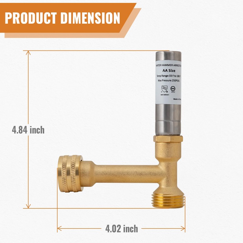 SUNGATOR 3/4" GHT Water Hammer Arrestor, 3/4 Inch Swivel Female