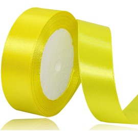 Lemon Yellow Satin Ribbon 1 Inches x 25 Yards, Solid Color Fabric Ribbon for Gift Wrapping, Crafts, Hair Bows Making, Wreath, Wedding Party Decoration and Sewing Projects
