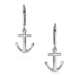 Tropical Beach Vacation Honeymoon Simple Nautical Boat Anchor Lever Back Dangle Earrings For Women Teen .925 Sterling Silver