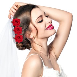 6 Pcs Rose Hair Clip Red Rose U-shaped Bobby Pins and Rose Alligator Clips Floral Hair Barrettes Flower Bridal Pins Headpiece Daily Decoration for Women Girls