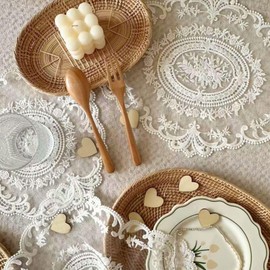 Exquisite Lace Doilies and Placemats Set | Elegant Table Placement for Dining, Weddings, and Coffee Shops | Decorative Lace Doily Placemat | Stylish Kits for Chic Furniture Decor (GVD10003, Oval)