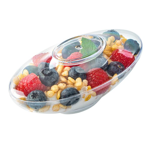 Restaurantware 5.5 Ounce Deli Cups, 100 Oval Plastic Fruit Cups - With Lids, Disposable, Clear Plastic Appetizer Cups, Serve Snacks or Desserts, For Weddings, Birthday Parties, Or Catered Events
