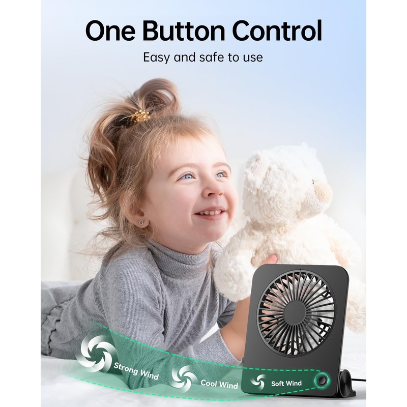 TriPole Desk Fan Small Portable Fan 2000 mAh Rechargeable Battery