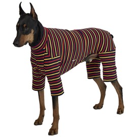 Lucky Petter Small Dog Jammies - Stretchable Dog Pajamas Onesie Bodysuit (5X-Large, Stripe Navy)