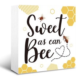 Bees Decor, Sweet Bee Sign, Kitchen Wood Sign, Rustic Box Sign Decor Tabletop, Honey Decor, Summer Fall Decor, Home Decor for Kitchen, Dining Room Decor, Farmhouse Shelf Table Decoration
