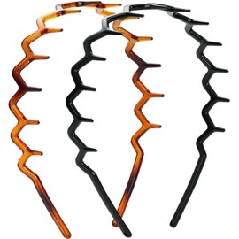Zigzag Headband, Plastic Headband with Tooth Pattern for Women and Girls, Wavy Hair Comb, Hair Comb Made of Black Plastic with Shark Teeth (Black + Brown, One Size)