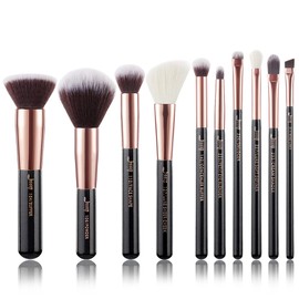 Jessup Makeup Brush Set 10 Pieces Cosmetic Makeup Brush Set Eyeshadow Powder Concealer Eyeliner Black / Rose Gold T156