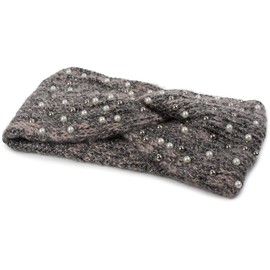 styleBREAKER 04026029 Women's Knitted Headband with Beads, Metallic Yarn and Knots, Headband -