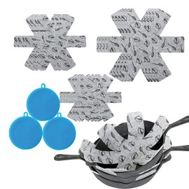 Pot or Pan Protectors, 12Pcs 3 Different Sizes Separate and Protect Surfaces of Your Cookware for Home,Comes with 3 Pot Brushes