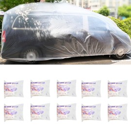 Ammtio 2 PCS Universal Disposable Car Cover Waterproof Clear Plastic Full Car Cover Protection Rain Dust Garage Cover with Elastic Band for SUV Accessories. ﻿ (2, 15.7 * 24.6(FT))