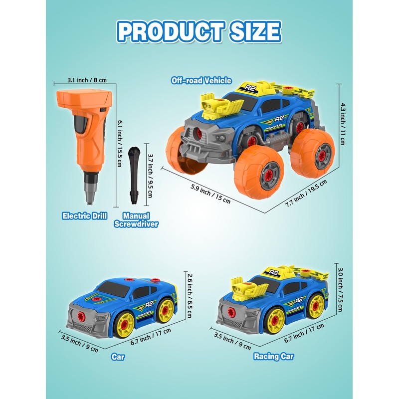 Klsniur Take Apart Racing Car Toys for 3+ Year Old