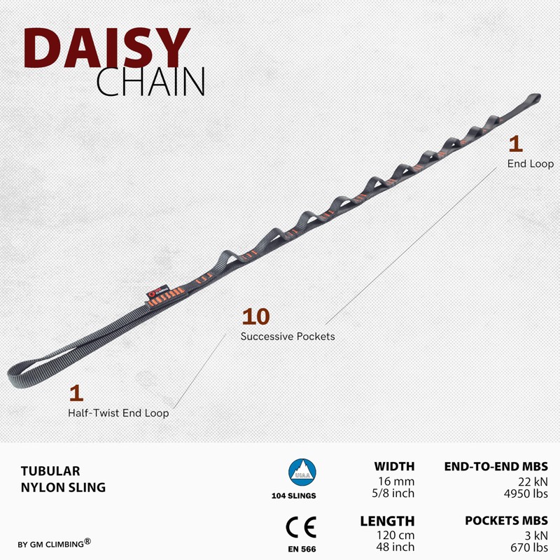 GM CLIMBING Gray 16mm Nylon Daisy Chain Sling 22kN 120cm