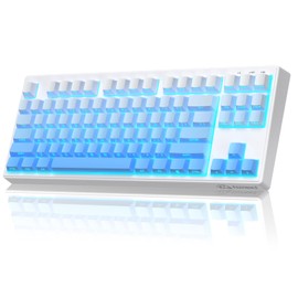 Free wolf M87 V2 87 Keys Membrane Gaming Wireless Keyboard,80% TKL Layout Side Printed Keys Retro Cute Creamy,RGB Backlit 4000mAh 2.4G/BT/Wired Computer Silent Keyboard for MAC PC- Gradient Blue