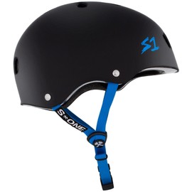 S1 Lifer Helmet for Skateboarding, BMX, and Roller Skating - EPS Fusion Foam, CPSC & ASTM Certified - Black Matte w/Cyan Straps Large (55.8 cm)