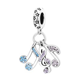 MariaFonte Music Charm New 2025, Compatible with All Brands, Music Notes, Birthday, Anniversary, Pendant, Original Bead 925 Silver, Mum Bead, Lucky Heart, Christmas, Cubic Zirconia, Silver, silver