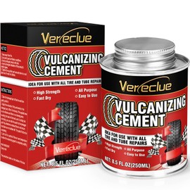 Chemical Vulcanizing Cement, Clear Tire Repair Glue, All Purpose Rubber Cement, Heavy Duty Tire Patch Kit with Brush Top Can for Car, Motorcycle, Bike, 8.5Oz