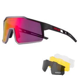 KAPVOE Polarised Cycling Glasses with 4 Interchangeable Lenses and TR90 Frame for Men, Women, Sports Sunglasses, for Sports, Cycling, MTB, Driving, Fishing, Baseball, Running, Black 08