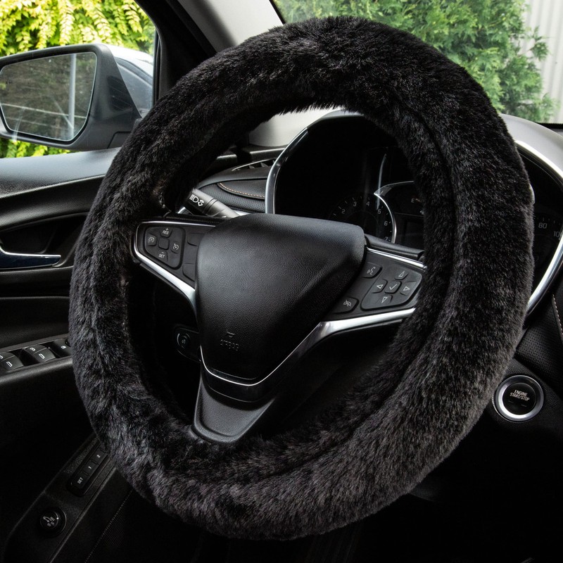 Custom Accessories Black Ultra-Soft Fluffy Steering Wheel Cover, Soft Steering