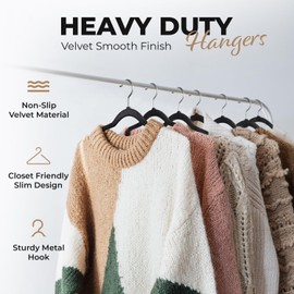 Our Modern Space 50 Pack Velvet Hanger for Shirt Pants Dresses Skirts Suits Jackets - Slim Space Saving Design - Standard Coat Hanger - Sturdy & Durable Design with Shoulder Grooves Hook - Black