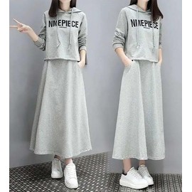 Celetree Skirt Set, Top and Bottom Set, Women's, Room Wear, Loungewear, Sweat, Long Sleeve, Skirt, Casual, Easy, Loose, Spring, Autumn, gray, M