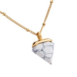 Kistanio Trigon Women's Necklace with Pendant Made of Marble in White, Very Fine and Top Current Chain on Trend, 3 Different Shades, gold, Classic
