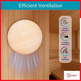 TURvent 5 inch Pine Wood Diffuser - Sauna Vent Cover for Wall and Ceiling - Adjustable Supply Exhaust Air Valve - Wooden Round Ventilation Covers