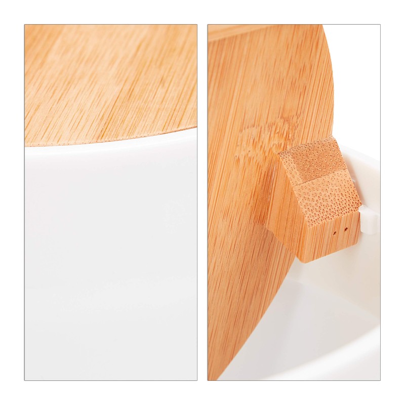 Relaxdays Cosmetic Bin, Bamboo Swing Lid, Modern Bathroom Bin, Plastic,