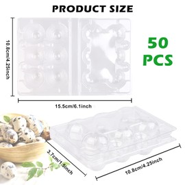 Vegena Quail Egg Boxes - Pack of 50 Quail Egg Boxes, 6 Grid Quail Egg Boxes, Quail Egg Boxes, PVC Egg Holder with Lid, Egg Storage Box for Fridge