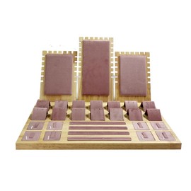 SCIKHEFT Wooden Jewelry Display Stand Set Jewelry Combination Storage Rack for Necklace Pendant Bracelet Ring Earring, Jewelry Vendors Organizer, Exhibition (Pink)