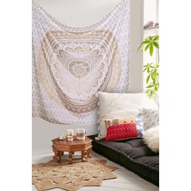 raajsee White Gold Mandala Tapestry For Bedroom- Aesthetic Tapestry - Indie Wall Tapestry Hippie Room Decor - Boho Tapestrys -Trippy Small Tapestry Wall Hanging 30x40 Inches