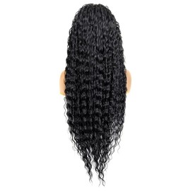 PIB 32 Inch Single Full Lace Braid Wig - Micro Box Braided Wig with Peruvian Deep Wave - Knotless Braids for Black Women - Boho Style Curly Hair Wig (#1 Jet Black)