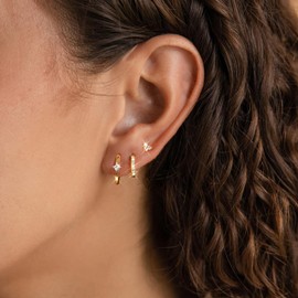 Gokeey Sterling Silver Stud Hoop Earrings Set for Women,14k Cartilage Earrings, Hypoallergenic Lighweight Small CZ Gold Hoop Huggie Earrings Sets Stack Jewelry for Gifts