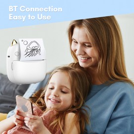 Mini Pocket Printer Portable Thermal Printer Machine Wireless BT Connection 203DPI for Picture Label DIY Handcraft List Meno Notes Journal Receipt Paper Instant Sticker with 1 Roll Thermal Paper+10pcs Adhesive Thermal Paper+5pcs Color Markers Gift for Ki