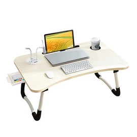 Laptop Table Foldable Lap Desk with 4 USB Charging Ports, Bed Table Tray, Portable Vertical Desk Writing Stand Reading Stand for Bed/Sofa/Work, Reading