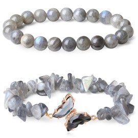 GUJOXILA Women's Healing Stone Bracelet, Gemstones Bracelets for Women, Splinter Bracelets, Elastic Bracelets, Lucky Charm, Gift for Women, Pack of 2