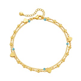 ankbrats 18K Gold-Plated Anklet for Women, Adjustable Gold Heart, Double Layered Anklets, Waterproof, Beach Anklet, Jewellery, Gift for Women, Girls, Teenagers