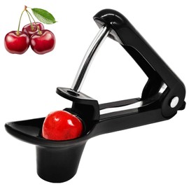 Cherry Pitter, YISSCEN Cherry Olive Seed Remover Tool with Food-Grade Silicone Cup, Heavy-Duty Cherry Stoner/Cherry Core Remover/Oliver Pitter with Space-Saving Lock Design (Black)
