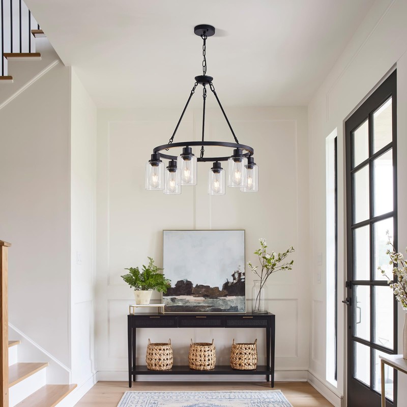 OTeedo 6-Light Farmhouse Wagon Wheel Chandeliers for Dining Room,24" Black