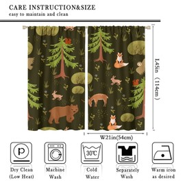 DDCBNS Kids Animal Curtains,Cartoon Forest Woodland Cute Jungle Bear Rabbit Deer Fox Print Window Treatments for Boys Girls Bedroom Living Room Nursery Study 2 Panels Total Size 42 x 45 Inch