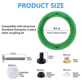 RAINGOWN 3'' Toilet Tank Gasket & Toilet Tank Bolts Parts Kit Tank to Bowl Gasket Kit Compatible with American Standards Champion 4 Toilet Part AS738756-0070A, Toilet Repair Kit Inside Tank