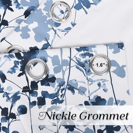 KGORGE Printed Blackout Curtains with Pattern - Sunlight / UV Ray Reducing Grommet Top Window Draperies, Elegant Watercolor Foliage Patterned Art Gallery / Salon Decoration (Blue, W52 x L63, 2 Pcs)