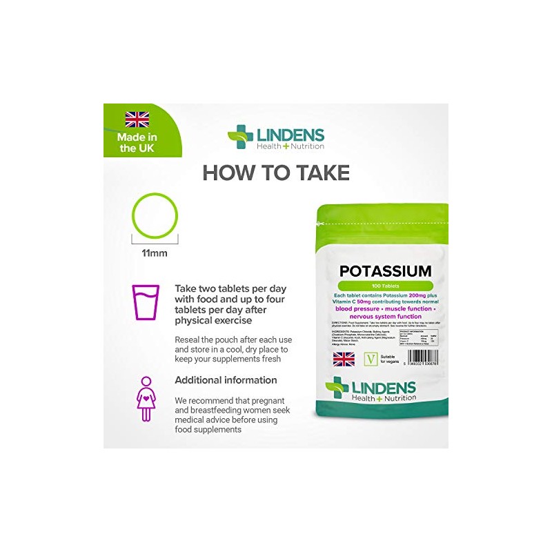 Lindens Potassium 200mg Tablets with 50mg Vitamin C - 100