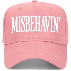Misbehavin' Vintage Trucker Hat | Premium Snapback Baseball Hat for Men & Women (US, Alpha, One Size, Pink)