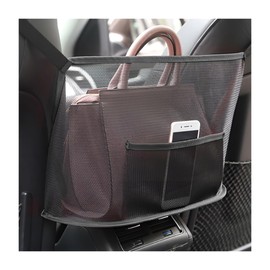 Mandark Car Net Pocket Handbag Holder, Mesh Vehicle Storage Organizer Between Front Seats, Large Capacity Auto Purse Holder for Backseat Pet Kid Barrier, Universal for SUV, Truck, RV (Black)