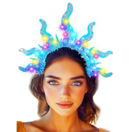EARENT Light Up Mermaid Headbands Led Blue Octopus Hair Band Rave Ocean Costume Festival Hair Accessories for Women
