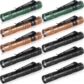 Hortsun 10 Pcs LED Pen Flashlight with Pocket Small Flashlight Bulk Mini Flashlight with Clip for Outdoor Valentines Gift for Kids Men(Black, Brown, Green, 3.54 Inch)