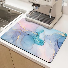 Dish Drying Mat for Multiple Usage. Super Absorbent, Easy clean, Quick dry, Cocina Accesorios for Kitchen Counter or Faucet Sink, Coffee bar, Refrigerator or Air fryer liners, 1 Pack Colorful Marble