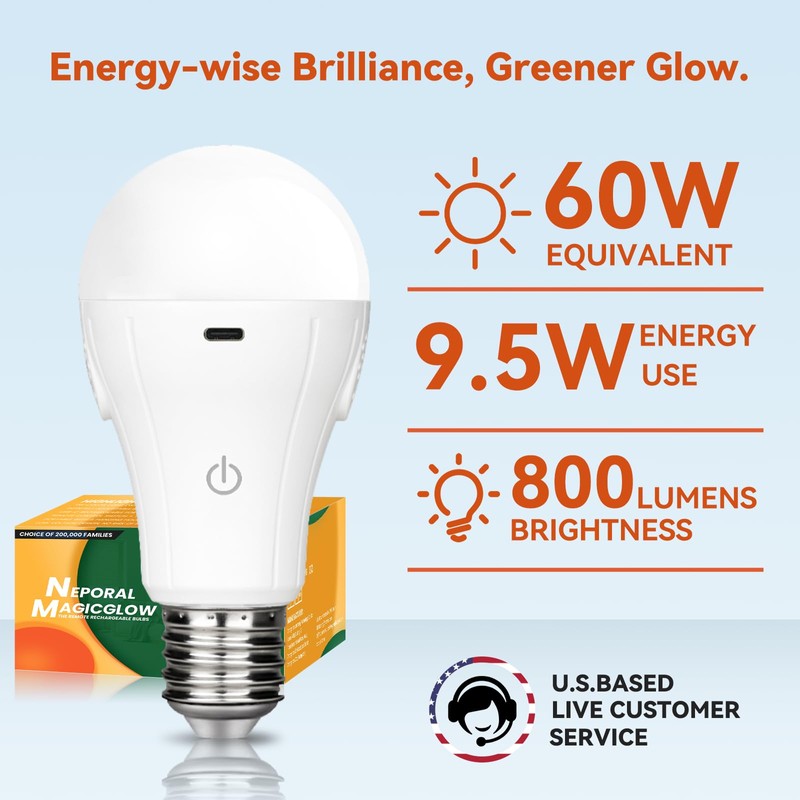 Neporal MagicGlow Rechargeable Light Bulbs with Remote, 3 Colors Shift