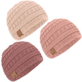 3-Pack Baby Beanies, Baby Hats - Newborn Hats, Toddler Winter Hat, Baby Boy Hats, Baby Girl Hats, Newborn Beanie, Baby Winter Hat, Baby Hat, Baby Girl, Boy Beanie, Infant Toddler Beanies (Tea Rose, M)